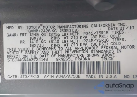 2010 Toyota Tacoma Double Cab Prerunner из США, поврежденный, VIN 5TEJU4GN4AZ724146